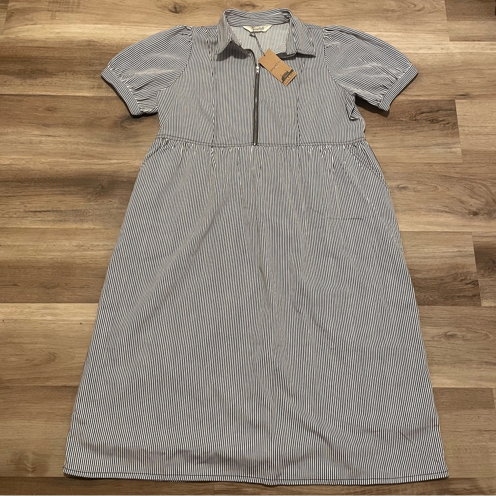 NWT Sugarhill Brighton Gillian Midi Smock Dress - Monochrome Stripe Size 12 US
